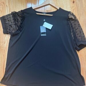 Adrianna Papell Black Blouse with Sheer Sleeves